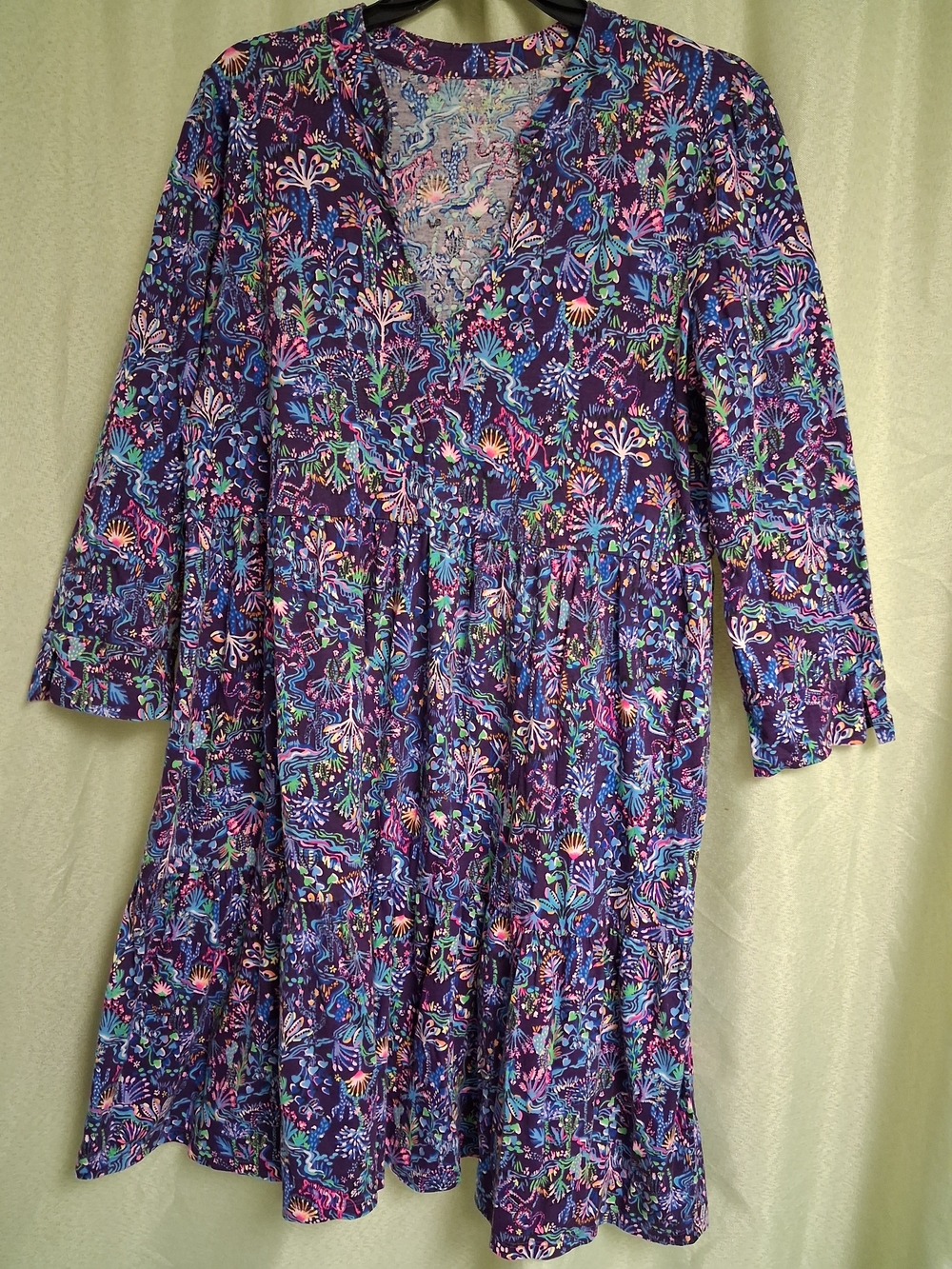 Lilly Pulitzer Purple Floral V-Neck Tiered Women's Dress